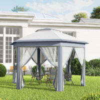 Pavillon de jardin pliable, tente pop-up 4x4 m, tente de réception avec sac de transport et 6 panneaux latéraux, double toit, hexagonale