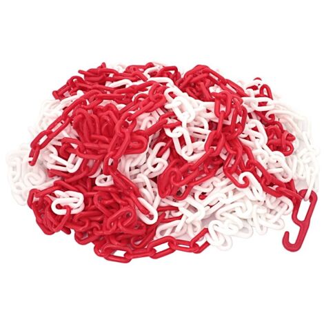 Wiltec Absperrkette 5 m lang mit 6 mm, robuste Kunststoffkette rot-weiß, Sicherheitskette ideal für Innen- und Außenbereich, Kette aus Polypropylen