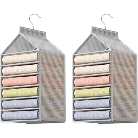 2 Pièces Rangement Suspendu, Rangement pour Vêtements et Penderies avec 6 Compartiments, Etagere Rangement Placard, Rangement Casier Vestiaire pour Pulls, Chemises et Pantalons (Blanc)