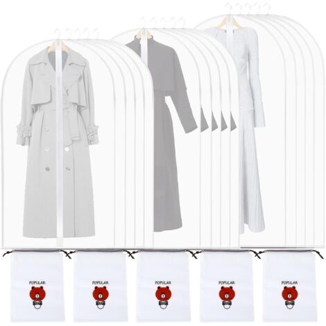Housse Vetements à Suspendre PEVA Housse de Protection Housse VetementHousse de Rangement avec 5PCS Sac à Cordon Housses de Vêtement Semi-translucide(60x100cm5PCS+60x120cm5PCS+60x140cm5PCS) (1/5)