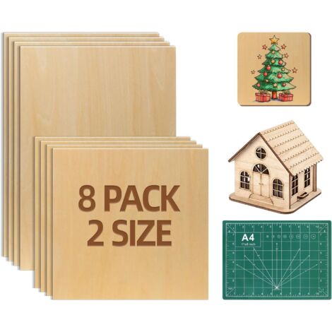 8PCS Contreplaqué 2mm Balsa Planche 300x200mm Bois Brut Bouleau non Finie 200x200mm Bois de tilleul Panneau Feuilles de Bois Minces pour Pyrogravure Maquette Gravure Laser Peinture