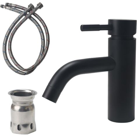 Mitigeur Cuisine Acier Inoxydable 304, Robinet Salle Bain avec Tuyau, Chaude et Froide Robinet Lavabo, Robinets Lave Main pour Lavabo Dans la Salle de Bain, les Toilettes des Invités (Noir) (1/5)