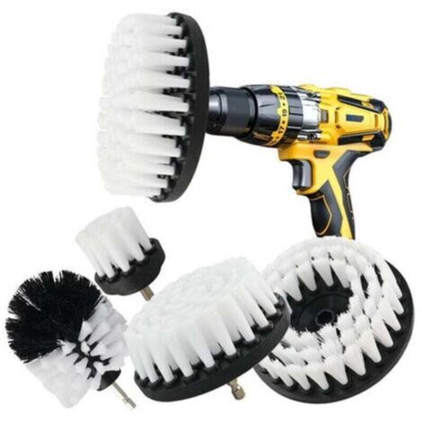 Brosse Nettoyage Perceuse 5 pièces, Brosse pour Perceuse Voiture Carrelage Tapis Baignoire Cuisine Toilettes Blanc