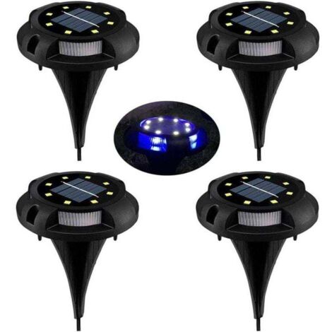 Lampe de pelouse solaire à LED, 8 LED Lot de 4 projecteurs solaires de jardin étanche IP65 Lampe de pelouse décorative pour allée jardin patio cour pelouse blanc (blanc naturel + bleu) (1/5)
