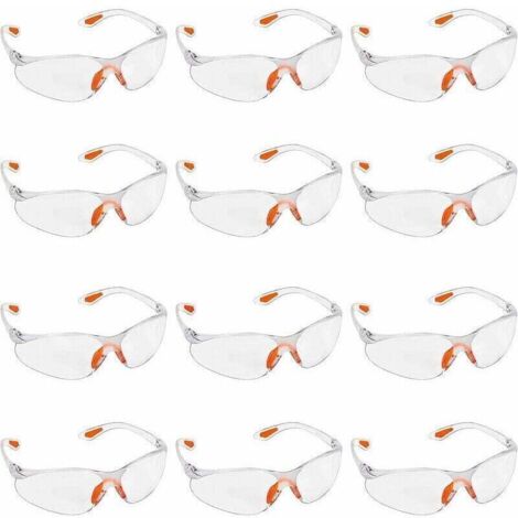 Lot de 12 Lunettes de Sécurité Transparentes - Lunettes de Protection avec Verres en Plastique, Pont-de-Nez et Embouts de Branches en Caoutchouc pour Plus de Confort - Lunette Transparente PPE (1/5)