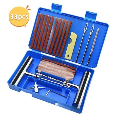 Ensemble de 33 pièces, kit de réparation de pneus, kit anti-crevaison pour voiture, outils de réparation de crevaison, adapté aux pneus de voiture et de moto (1/5)