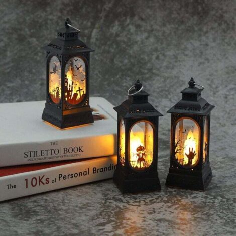 3 Pièces Lanterne à bougie LED d'Halloween, Lampe à huile LED Halloween décorative, Citrouille Main fantôme Château Halloween Lanterne suspendue en plastique d'extérieur pour Décor de fête (1/5)