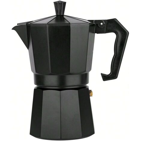 Cafetière italienne Moka en aluminium, cafetière classique, cafetière italienne vintage, cafetière expresso 6 tasses, noir, capacité 300 ml, dimensions 18 x 16 x 8,8 cm (1/4)