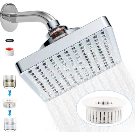 Pommeau de douche carré de 6 pouces avec filtre, pommeau de douche en ABS, débit d'eau sous pression, pommeau de douche de salle de bain. (1/5)