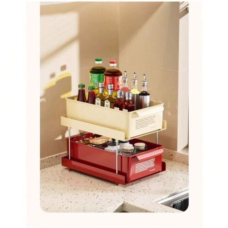 Étagère de rangement de cuisine à double niveau, organisateur de pots à épices multifonctionnel, organisateur de bouteilles et de tasses à épices, organisateur d'épices de comptoir, blanc. (1/4)