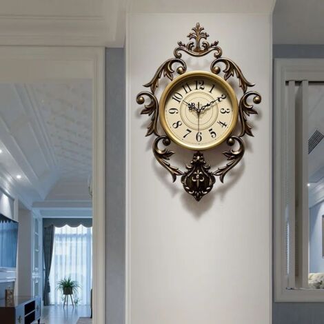 Horloge murale de style rétro européen, horloge murale décorative pour salon et chambre, horloge murale silencieuse, décoration murale d'entrée, horloge décorative murale pour salon. (1/4)