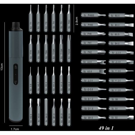 Kit de tournevis électrique 49 en 1, tournevis électrique portable rechargeable pour usage domestique, interface USB, longue autonomie, tournevis multifonctionnel