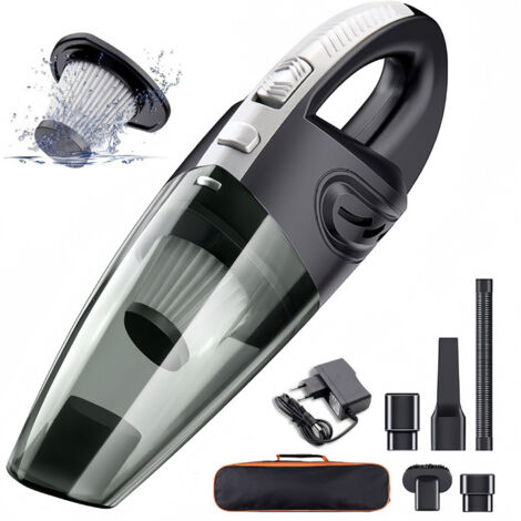 Aspirateur portable, aspirateur de voiture 120 W, aspirateur à main sans fil 2200 mAh avec filtre lavable, fonctions anti-humidité et de réduction du bruit, noir. (1/5)