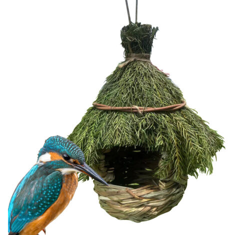Nid d'oiseau en paille tressée à la main, décoration de jardin en forme de nid d'oiseau, ornement suspendu pour l'intérieur et l'extérieur, petit nid de repos pour oiseaux, 2 tailles. (1/4)