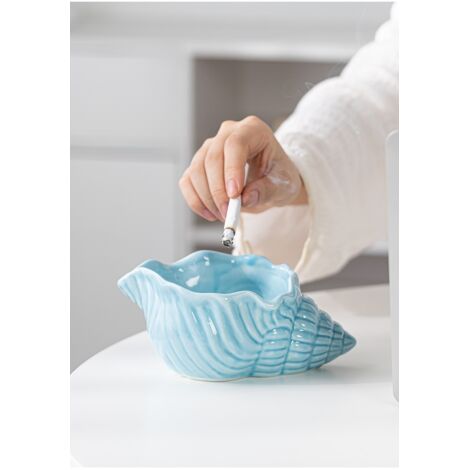 Cendrier en forme de coquillage, objet de rangement créatif en céramique, accessoire de fumeur haut de gamme pour votre salon, système anti-cendres volantes, décoration tendance bleue, taille S (1/4)