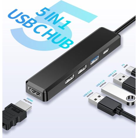 Hub USB-C multifonctionnel 5 en 1, charge rapide PD 100 W, station d'extension haute définition HDMI 4K, compatible avec MacBook Pro/Air et iPhone (1/5)