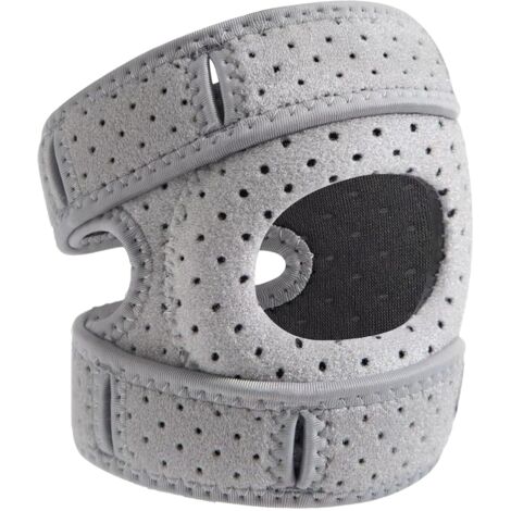 Graue Unisex-Kniebandage mit seitlichen Stabilisatoren und Gelpolster – Verstellbare Unterstützung für die Genesung nach Verletzungen, bei Arthritis, beim Laufen, Training, Sport und für Patienten (1/5)