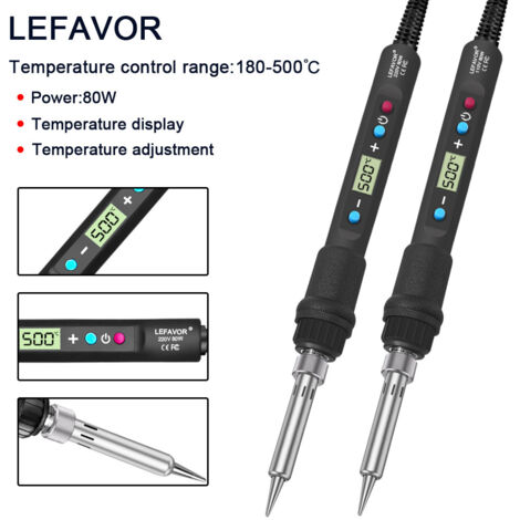 Fer à souder à température réglable avec affichage numérique et chauffage interne de 80 W, stylo à souder à température constante, outil de réparation domestique (lot de 2) (1/4)