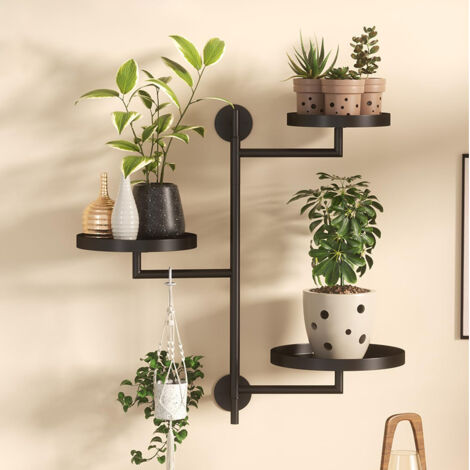 Support à fleurs rotatif à trois niveaux, support pour plantes en pot en fer forgé, support suspendu en métal, adapté aux balcons intérieurs et aux rebords de fenêtres de salon. (1/4)