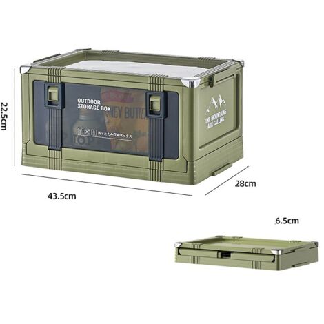 Boîte de rangement de camping extérieure, boîte de rangement supplémentaire pour camping-cars, indispensable en voyage, boîte de rangement pliable et épaisse, 43,5 cm x 28 cm x 22,5 cm, vert (1/4)