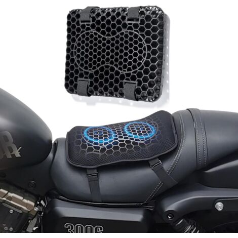 Coussin de selle en gel pour moto, coussin de selle universel en gel pour moto, structure alvéolaire 3D, absorption des chocs respirante, confortable pour les longs trajets (1/5)
