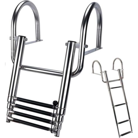 Échelle de natation à 4 marches, échelle de natation pliable, échelle de bateau, échelle de piscine en acier inoxydable, échelle télescopique à 4 marches avec poignées et large repose-pieds pour usage