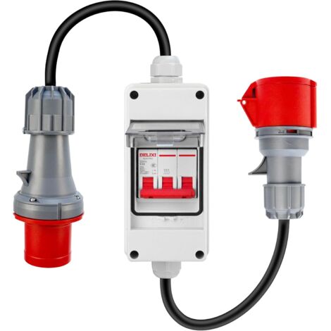 Adaptateur CEE 63 A vers 32 A, IP44, prise secteur CEE avec disjoncteur, fiche 63 A 400 V vers prise haute tension 32 A 400 V, rallonge CEE avec adaptateur haute tension, Brevet n° : 015064704-0003