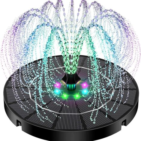 Fontaine à eau flottante à énergie solaire avec lumières LED colorées, fontaine de jardin, fontaine paysagère pour piscine extérieure, ensemble de fontaine solaire à capteur automatique. (1/5)
