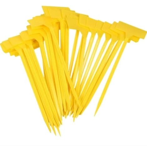 Alovez – Lot de 50 étiquettes de jardin en plastique jaune – Taille 9 x 4,5 cm – Hauteur 30 cm – Réutilisables pour potager et culture