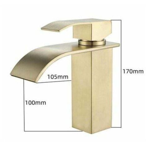 Robinet Lavabo Cascade Doré Moderne Robinet Mitigeur pour Salle de Bain Eau Chaude et Froide Réglable