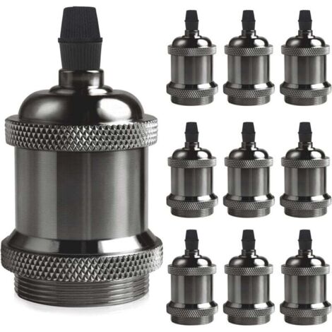 Douille Solide Vintage E27, Douille En Aluminium Et Céramique, Adaptateur De Douille Pour Ampoule À Vis Edison, Lampe Murale, De Table, De Sol Ou De Plafond Diy，Pearl Black, Lot De 10