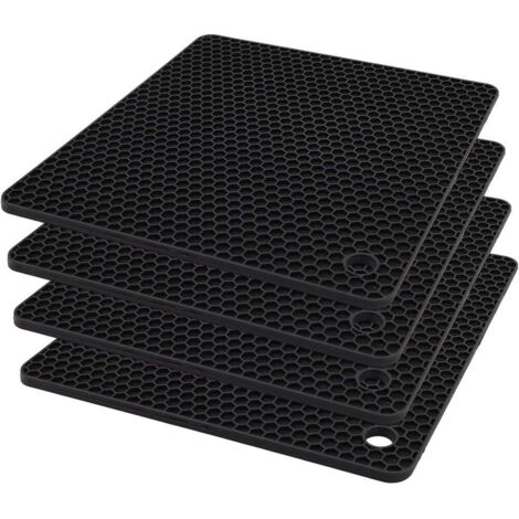 Lot de 4 coussinets chauds en silicone, dessous de plat résistants à la chaleur jusqu'à 200 °C, supports ronds antidérapants pour table de cuisine, faciles à nettoyer, tapis réutilisables, noir, 18 x (1/4)