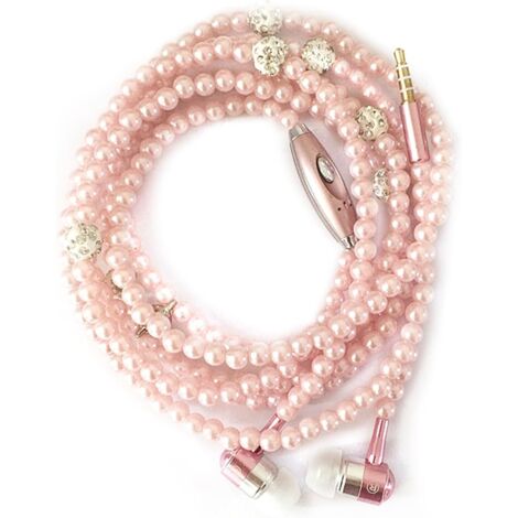 Bijoux Collier de Perles écouteurs Stéréo avec Microphone 3 5mm Casque Intra-auriculaire Casque Filaire écouteurs pour Téléphone Filles Sœur Dame Conçu Bijoux Collier de Perles Stéréo (PINK) (1/3)