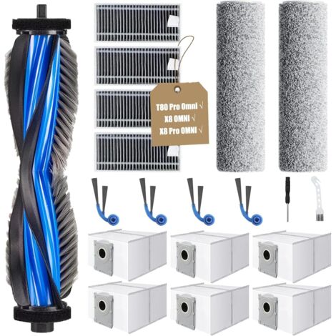 KGC 19 accessoires pour Ecovacs Deebot T80 Pro Omni, X8 OMNI, X8 Pro Omni: 1 brosse principale, 6 sacs à poussière, 2 rouleaux lavage, 4 filtres, 4 brosses latérales, 1 brosse nettoyage (1/5)