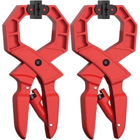 Lot de 2 pinces à bois robustes de type A avec mâchoires recouvertes de caoutchouc antidérapant, libération rapide à une main pour projets de bricolage, rouge (1/5)