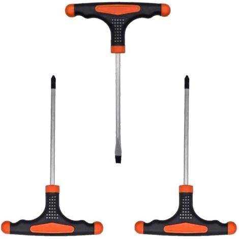 Lot de 3 clés isolées à poignée en T, 500 V pour acier CRV PH et tête plate, poignée antidérapante en TPR pour travaux électriques, orange (5/6 mm, 185 mm) (1/5)