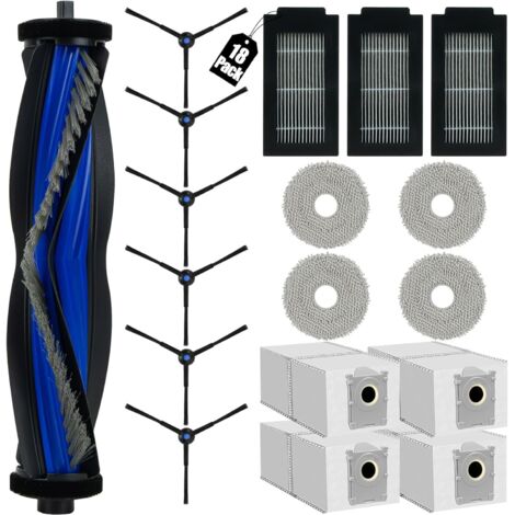 KGC 18 Pièces Accessoires pour Ecovacs Deebot T50 Pro Omni Gen2, T50 Pro Omni, T50 Omni Gen2, T50 Omni Robot, 1 Brosse Principale, 4 Sacs à Poussière, 4 Lingettes, 3 Filtres, 6 Brosses Latérales (1/5)