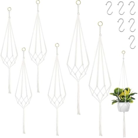 Set of 6 Macrame Hanging Hangers, Indoor and Outdoor Hangers, 60 cm, 80 cm, 100 cm, with 6 S Hooks for Indoor, Ceiling, Balcony, Wall Decoration and Outdoor (1/5)