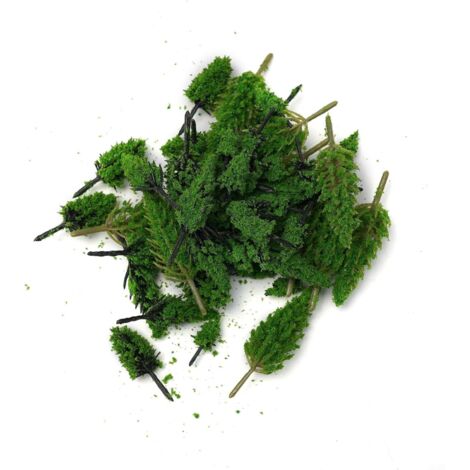 Lot de 50 arbres miniatures pour modélisme ferroviaire - Paysage à l'échelle OO - En plastique vert - Décoration avec simulation réaliste (A) (1/5)