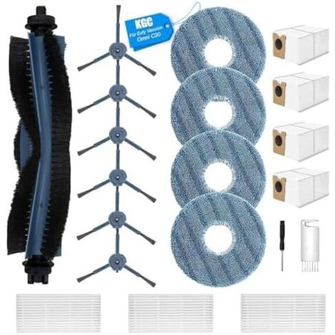 KGC 20 Pcs Accessories Set for Eufy Omni C20, 1 x Main Brush, 4 x Dust Bags, 4 x Cleaning Cloths, 3 x HEPA Filters, 6 x Side Brushes, 1 x Cleaning Brush, 1 x Screwdriver (1/5)