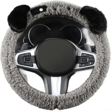 Housse de volant en peluche artificielle de dessin animé conçue pour s'adapter aux roues de 38 cm, avec toucher chaud et stabilité de préhension (B) (1/5)