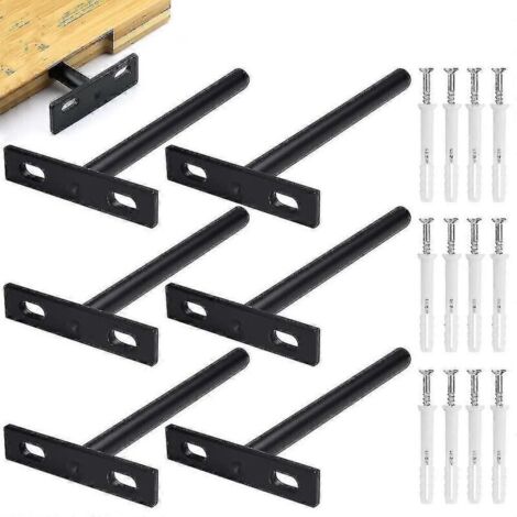 Lot de 6 supports d'étagère flottants, supports d'étagère invisibles en métal, supports d'étagère dissimulés robustes, supports d'étagère invisibles en bois de 10 mm (1/4)