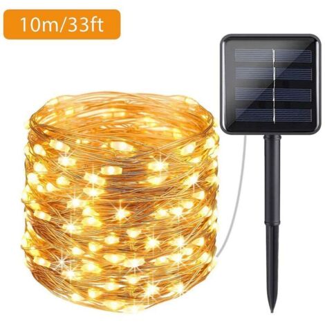 Fête des Pères Lumières Solaires Lumières Extérieures Lumières de Jardin Blanc Chaud 10M-100LED (1/5)