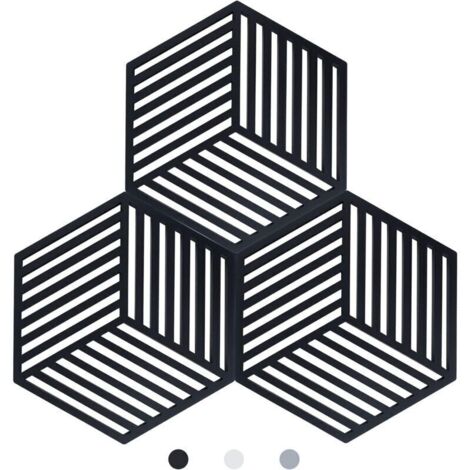 Lot de 3 Dessous de Plats Kitchen Pot Coaster de Protection en Silicone (Noir, Raya Hexagonal: 160x138x8mm) (1/5)