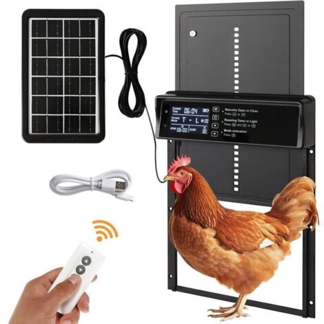 Porte Automatique Poulailler, Porte Poulailler Automatique Solaire, Trappe Poulailler avec Minuterie du Soir et du Matin, Aluminium, Écran LCD Programmable Étanche,A