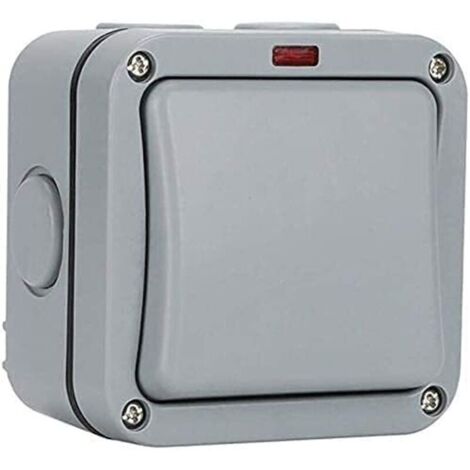 Interrupteur extérieur étanche - Interrupteur de commande - Voyant lumineux - 20A - IP65 adapté pour jardin, atelier, balcon, gris