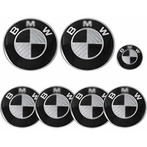 Lot de 7 emblèmes de voiture pour capot, coffre et volant Emblèmes BMW 82mm, 68mm, 45mm en ABS et aluminium Résistance aux chocs