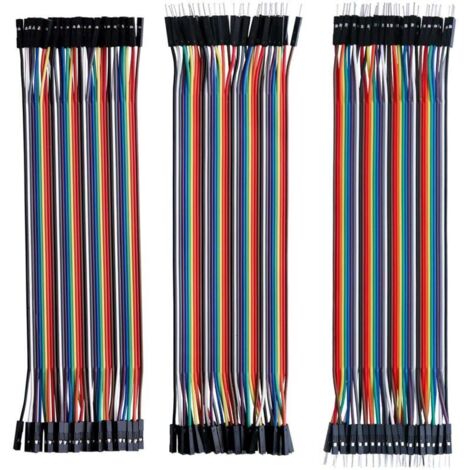 Lot de 120pcs Câbles Dupont Breadboard 28AWG 3 en 1 [40Pin Mâle vers Femelle, 40Pin Mâle vers Mâle, 40Pin Femelle vers Femelle] Longueur 20cm pour Mega modèle de 2560 Nano ou Plaque d'Essai (1/4)