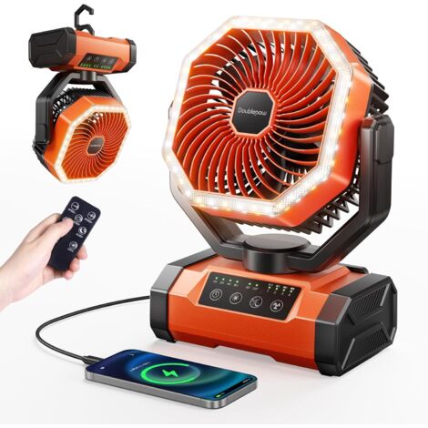 20000mAh Ventilateur de Camping Portable Avec Lumière LED, Ventilateur Rechargeable Pour Téléphone Portable, idéal Pour le Voyage, Pêche, Ventilateur à Distance Avec Télécommande, Réglage à 4 Vitesses (1/5)
