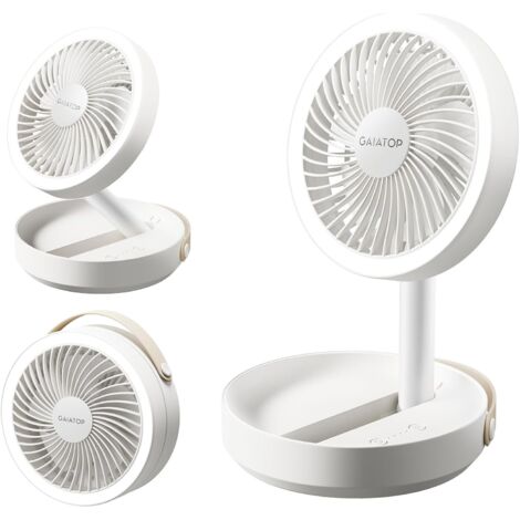 Gaiatop Petit Ventilateur Portable Rechargeable, Batterie 6000mAh Autonomie Jusqu’à 20h, Ventilateur USB Bureau Silencieux Pour Chambre Avec Veilleuse LED, Été Chaud Camping Accessoires, Blanc